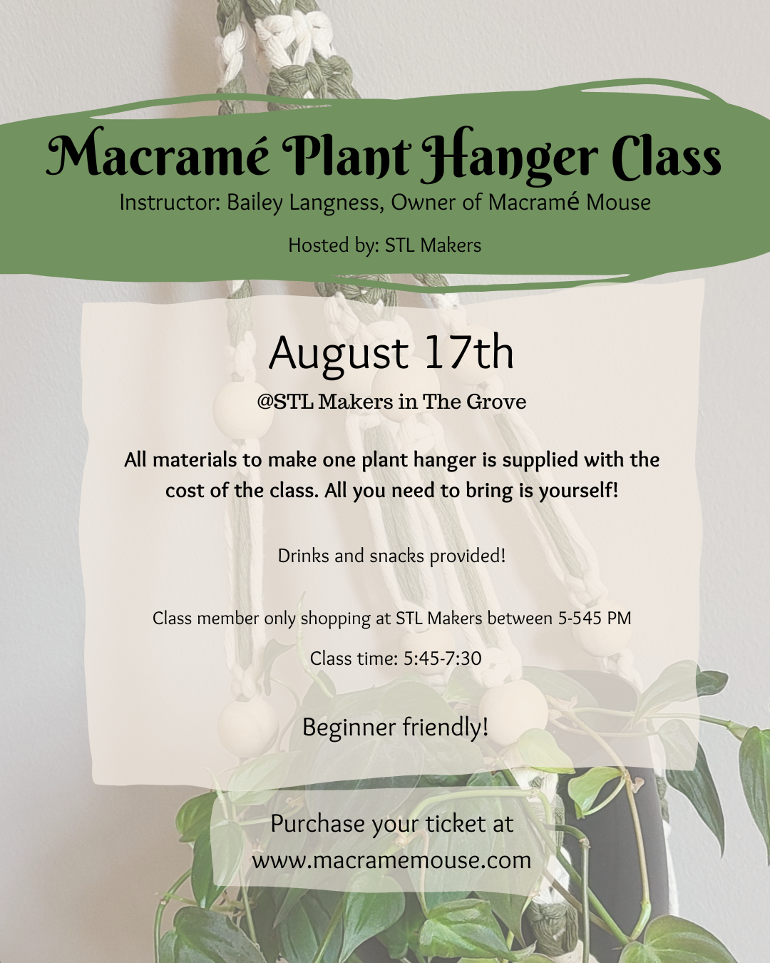 Class Ticket for Macramé Hanger at STL Makers